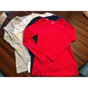 Lands’End Lot of 4 Rib Knit Stretch Cotton Crewneck Long Sleeve T-Shirts Size S